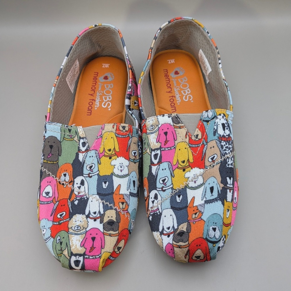 Bobs Skechers Dog Woof Party 34389 Multi Color Cartoon Comfort Sneakers Womens 7